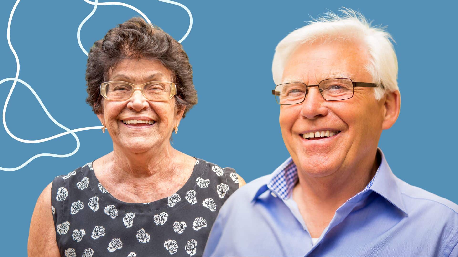 Older people in glasses smiling