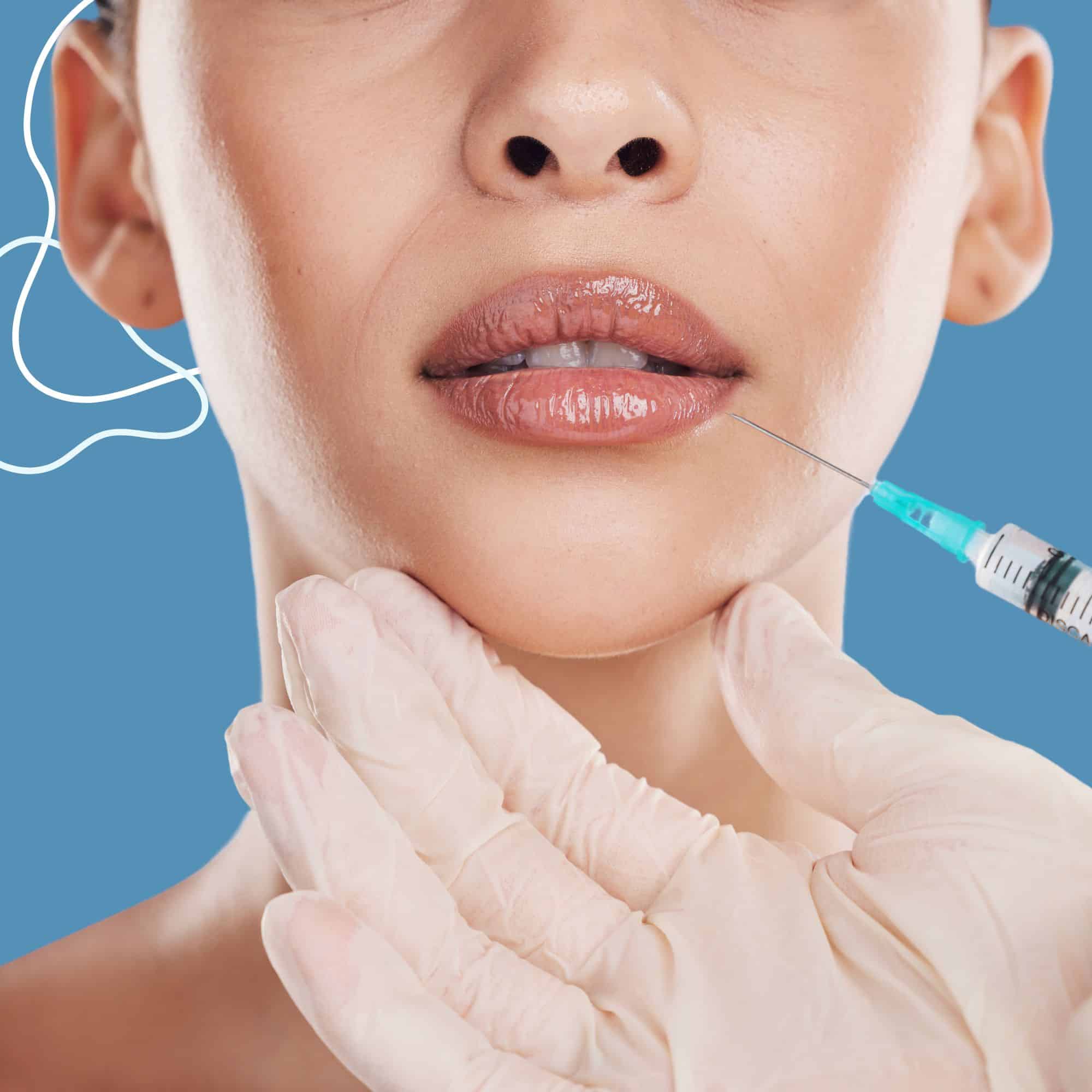 Woman getting cosmetic injections in lips